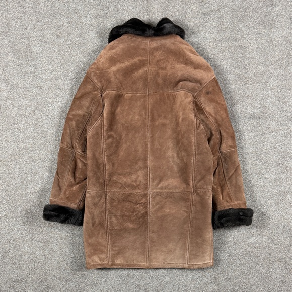 Vintage Brown Genuine Leather Fur Lined Coat Women’s S Fur Shawl Collar Jacket - Picture 2 of 11